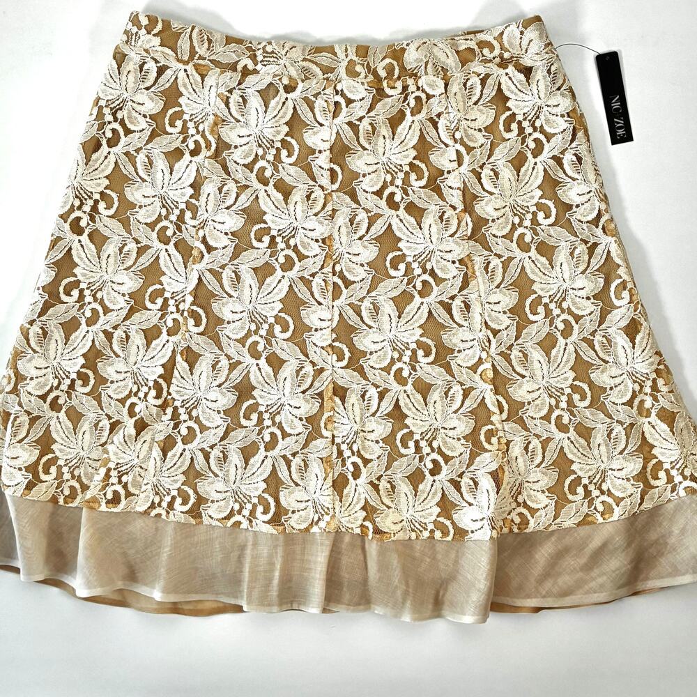 NWT Nic+Zoe Ivory Floral Lace & Tan Short Skirt - Size L